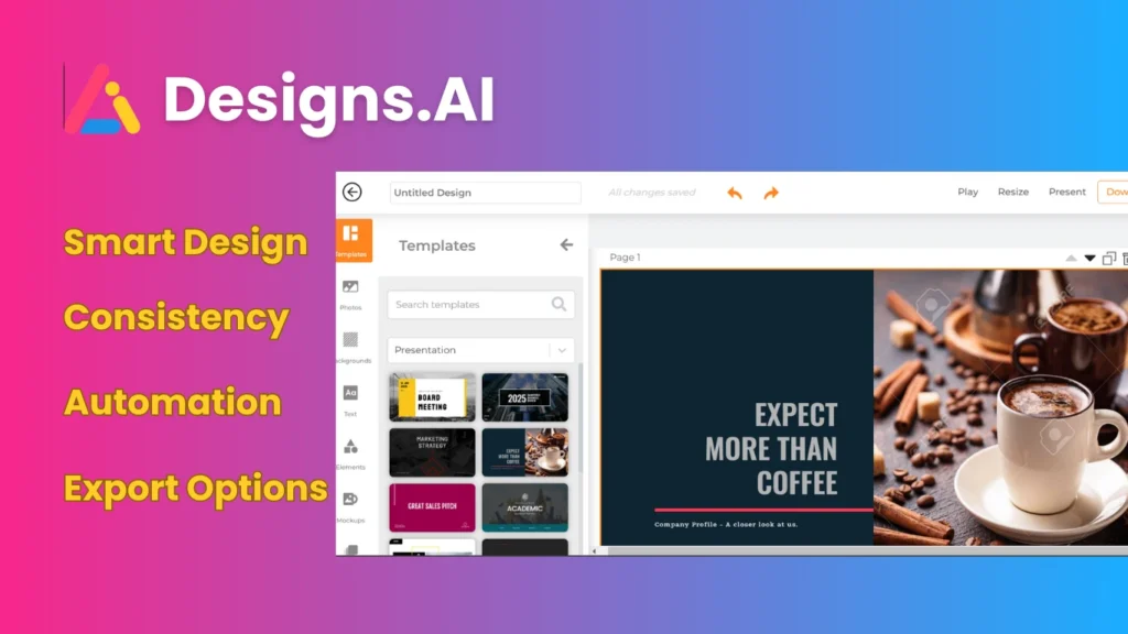 3. Designs.AI AI Tools For PPT
Export Options
Automation
Consistency
Team Integration