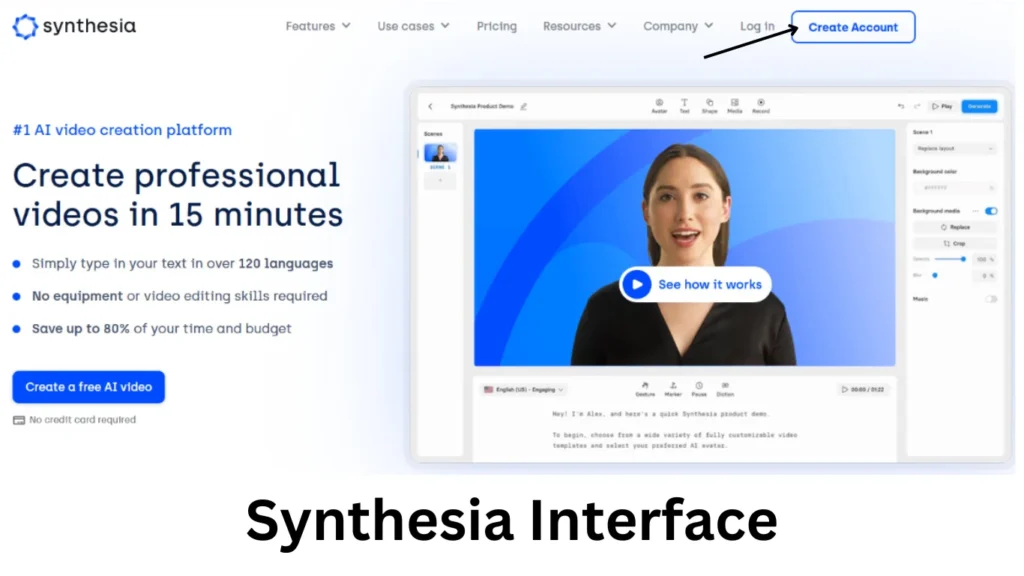 Synthesia Interface video editing softwaren