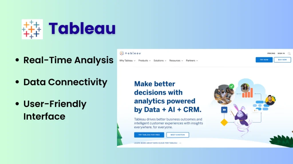 Tableau Ai tool for research
feature
Real-Time Analysis
Data Connectivity
User-Friendly Interface