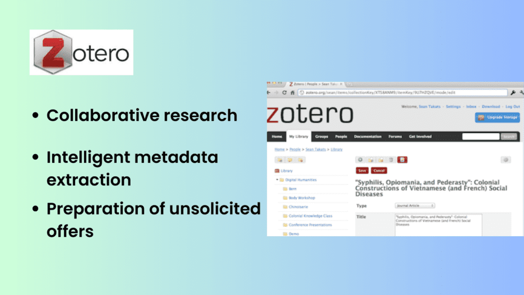 zotero ai tools
feature
Collaborative research
Intelligent metadata extraction
Intelligent metadata extraction Preparation of unsolicited offers