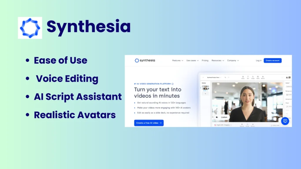 synthesia AI Tools for Voice over & editing , text to speech