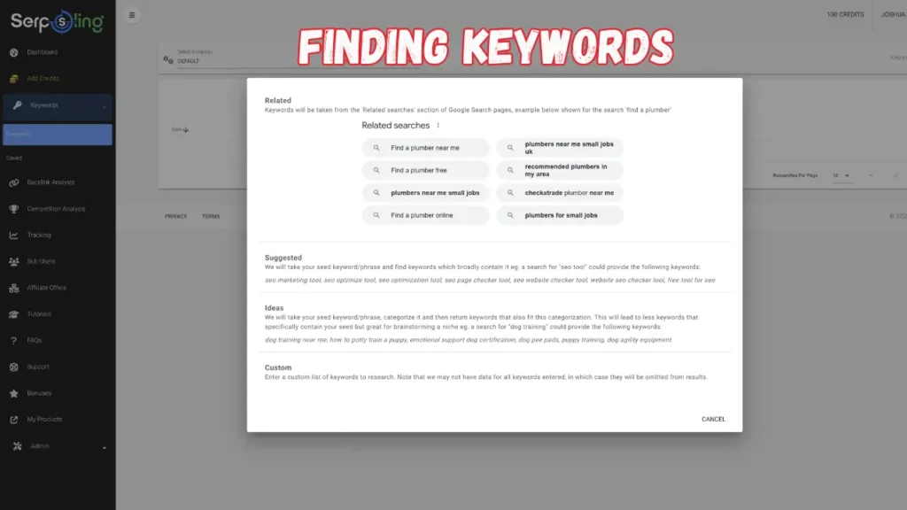 Step 1: Finding Keywords 
How does it work - SerpSling